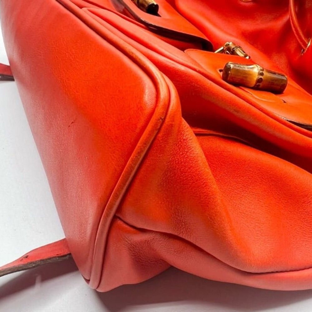 GUCCI Bamboo Backpack - Orange Leather Drawstring - Picture 13 of 15